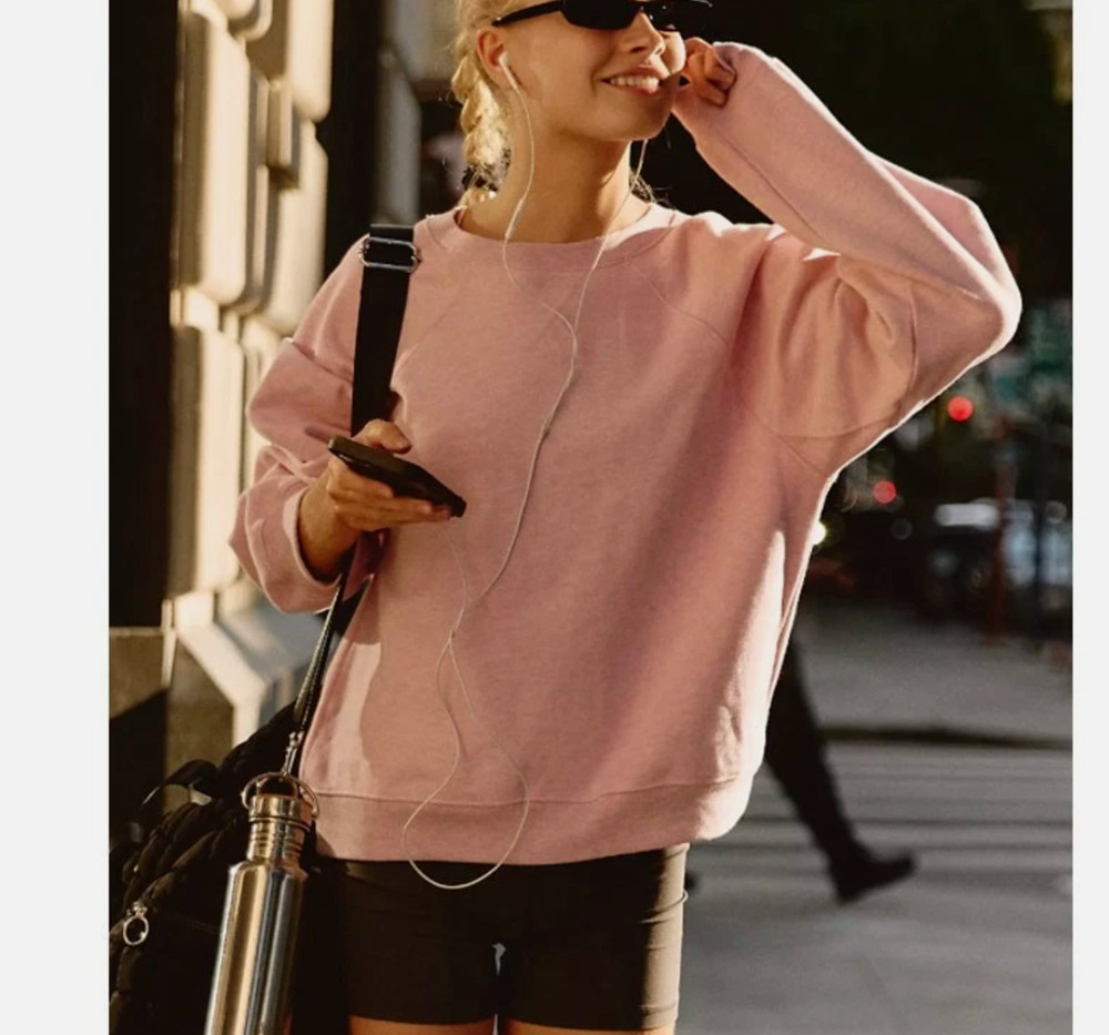 New FP Movement Free People For The Win Candy Pink Logo Sweatshirt Sz M $98 NWT
